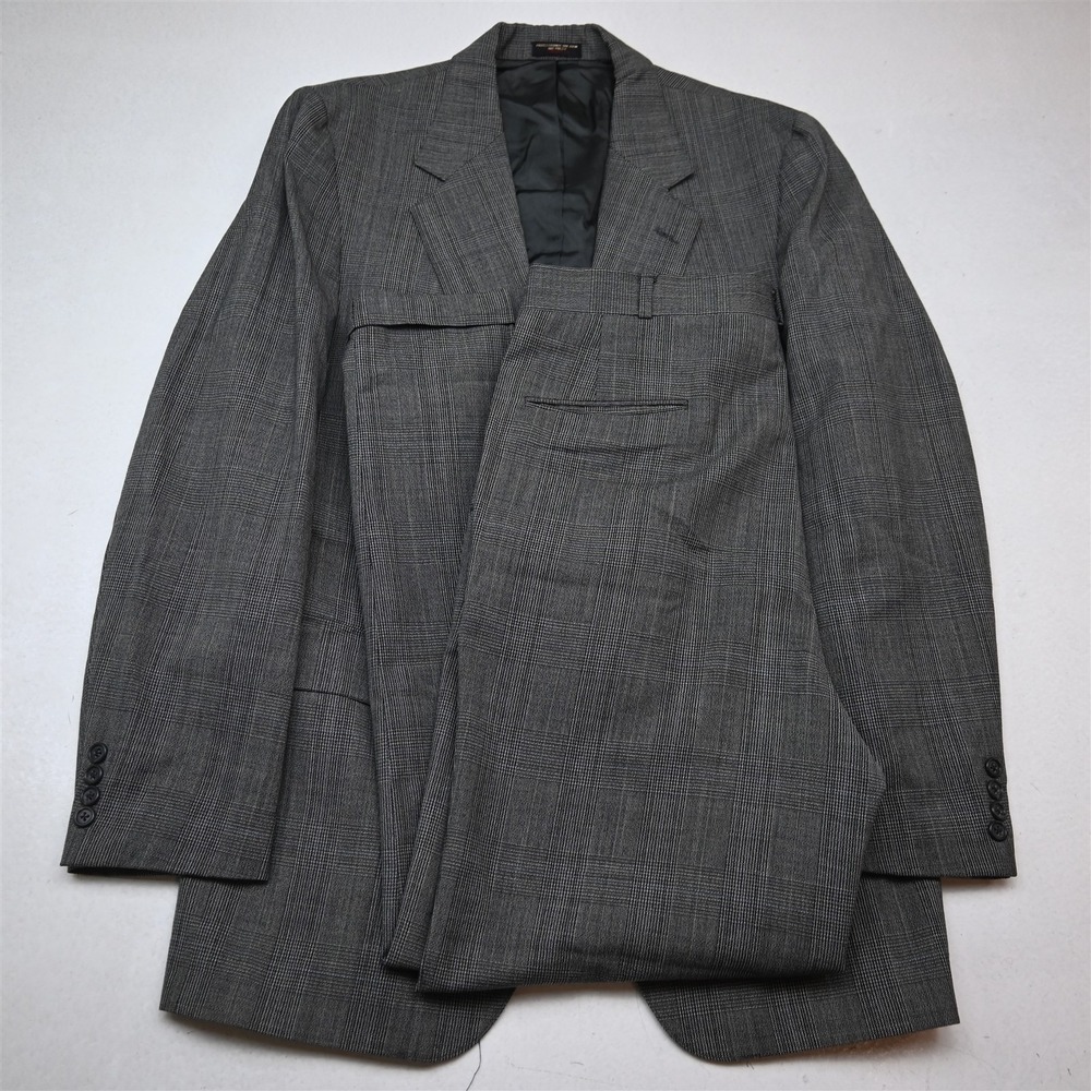 Vtg USA Made 40L 34x32 Gray Glenn Check 100% Wool Mens Jacket Pants Suit